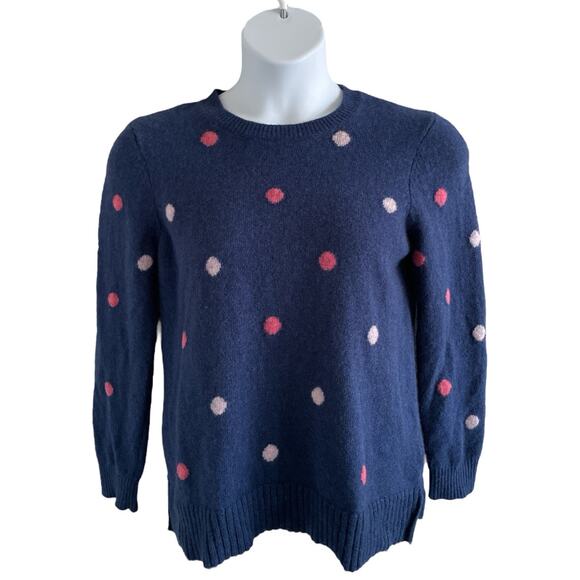 Woolovers Sweater 100% Lambswool Navy Pink Polka Dot Pullover Cozy - Picture 1 of 10